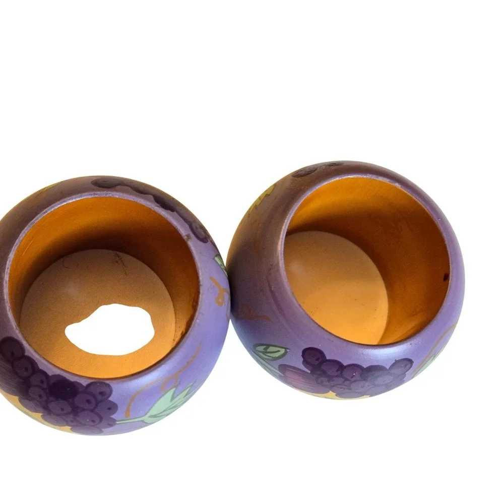 Vintage Hand Painted Wooden Fruit Napkin Rings Set 2 Farmhouse Country Decor